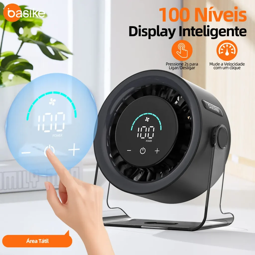Ventilador de Mesa e Parede Basike Ba-FON342 Turbo com 7 Pás e Bateria de 5000 mAh